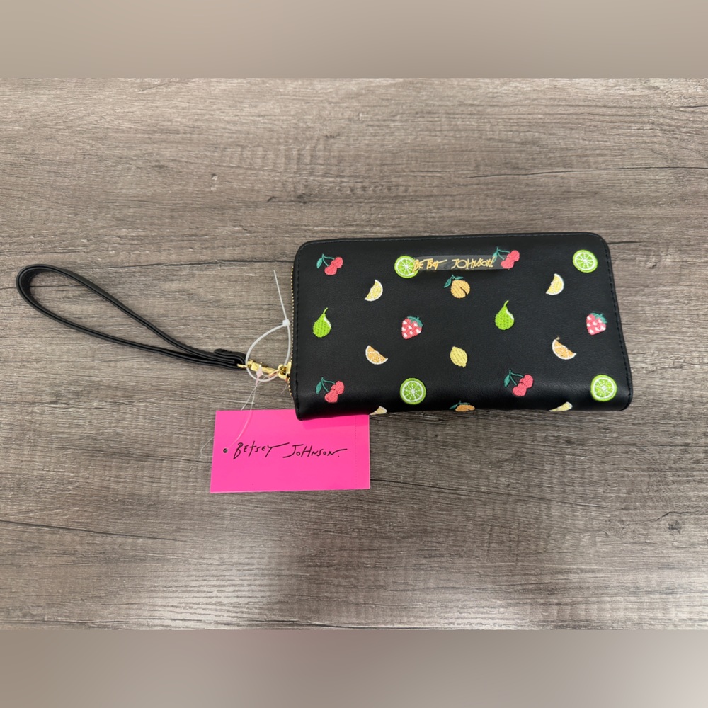 Betsey Johnson Black Wallet with Fruit Accents